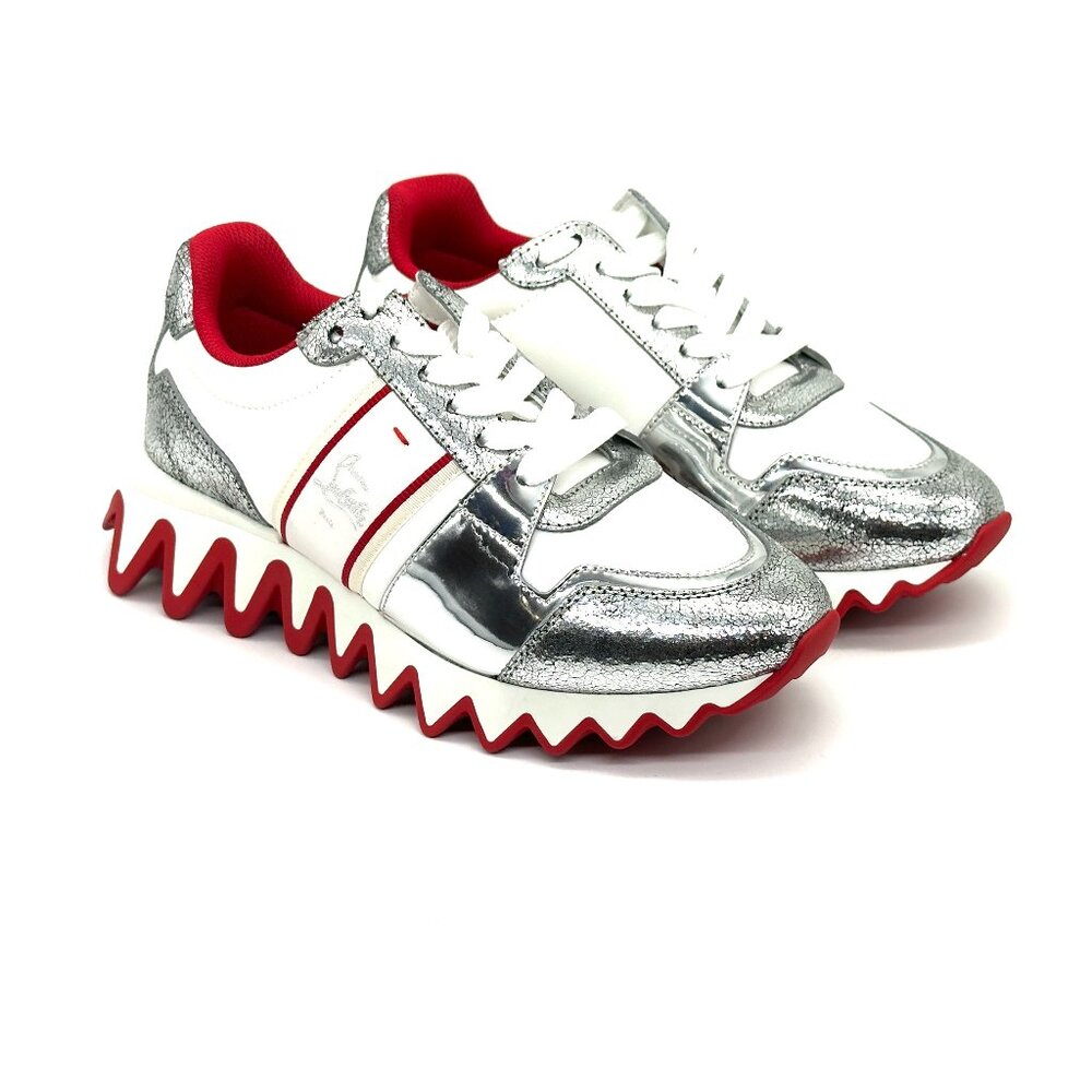 Christian Louboutin NASTROSHARK DONNA Metallic Leather Nylon Sneakers Shoes - Picture 10 of 16